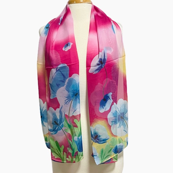 1166-Multicolored Rectangular Scarf -Pink/Multi - Picture 4 of 4